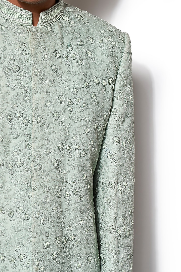 Pistachio Green Embroidered Groom Sherwani Set by Amaare at Pernia's Pop Up Shop