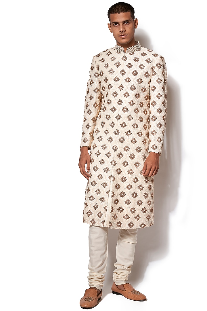 Ivory Embroidered Groom Sherwani Set by Amaare at Pernia's Pop Up Shop