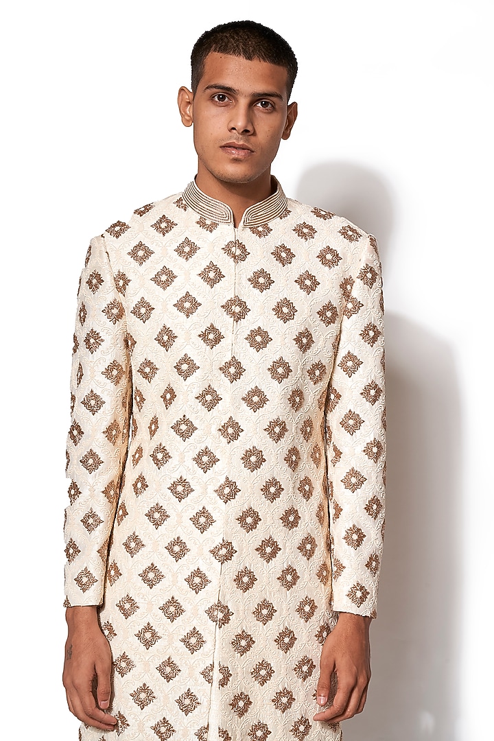 Ivory Embroidered Groom Sherwani Set by Amaare at Pernia's Pop Up Shop