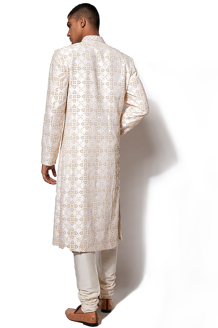 Ivory & Golden Embroidered Groom Sherwani Set by Amaare at Pernia's Pop Up Shop