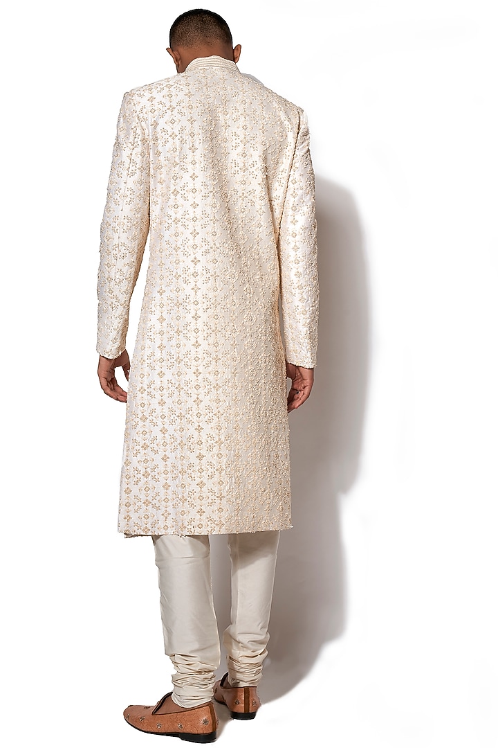 Ivory & Golden Textured Embroidered Groom Sherwani Set by Amaare at Pernia's Pop Up Shop