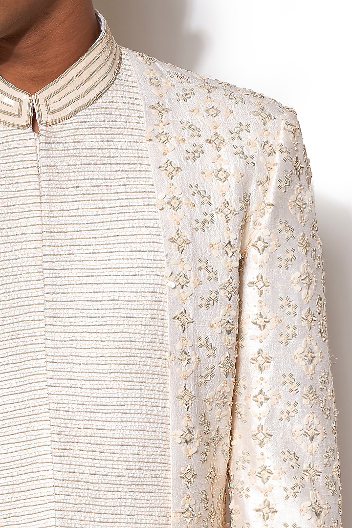 Ivory & Golden Textured Embroidered Groom Sherwani Set by Amaare at Pernia's Pop Up Shop