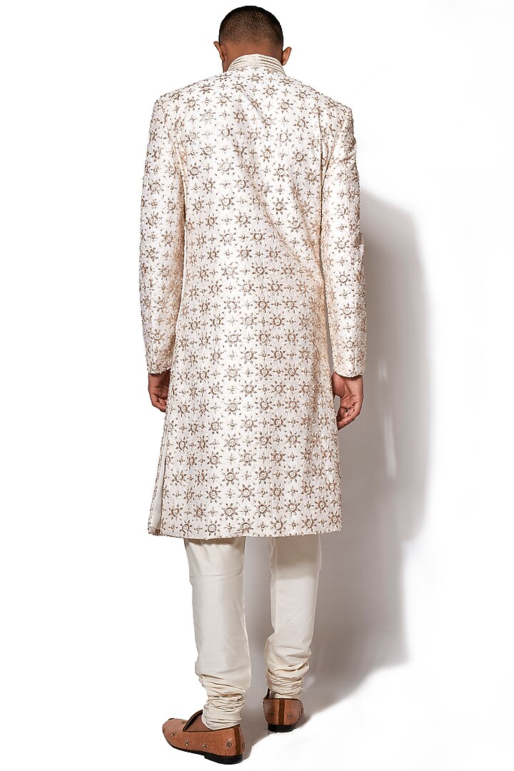 Ivory Textured Embroidered Groom Sherwani Set by Amaare at Pernia's Pop Up Shop