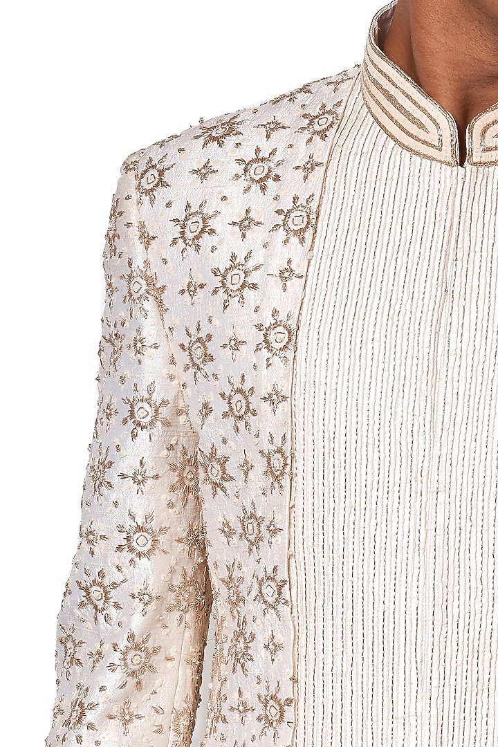 Ivory Textured Embroidered Groom Sherwani Set by Amaare at Pernia's Pop Up Shop