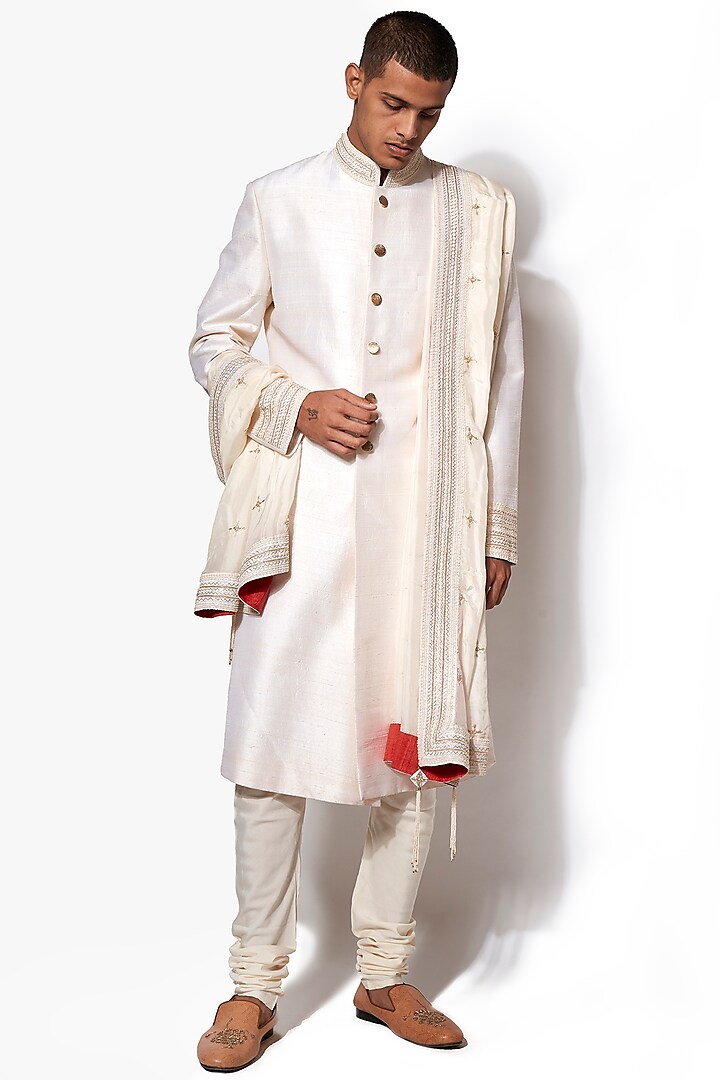 Ivory Hand Embroidered Sherwani Set by Amaare