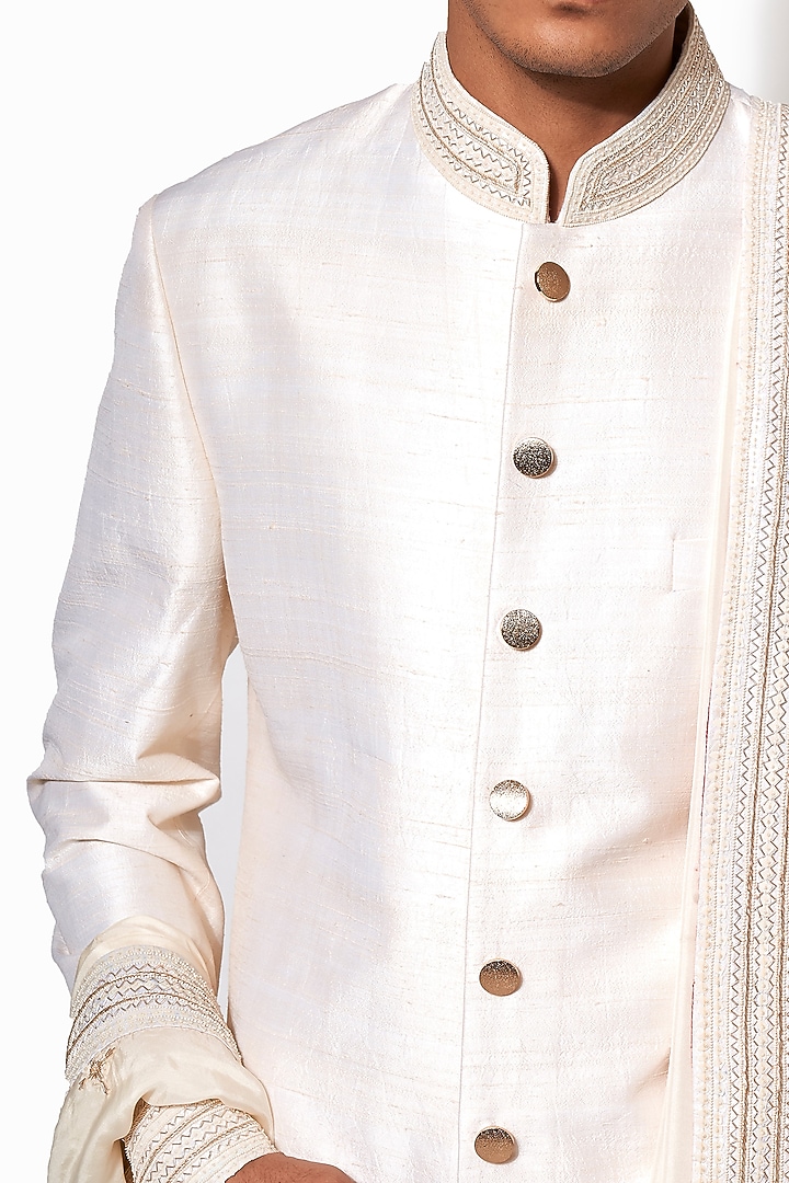 Ivory Hand Embroidered Wedding Sherwani Set by Amaare at Pernia's Pop Up Shop