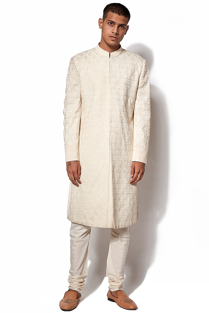 Ivory Hand Embroidered Sherwani Set by Amaare