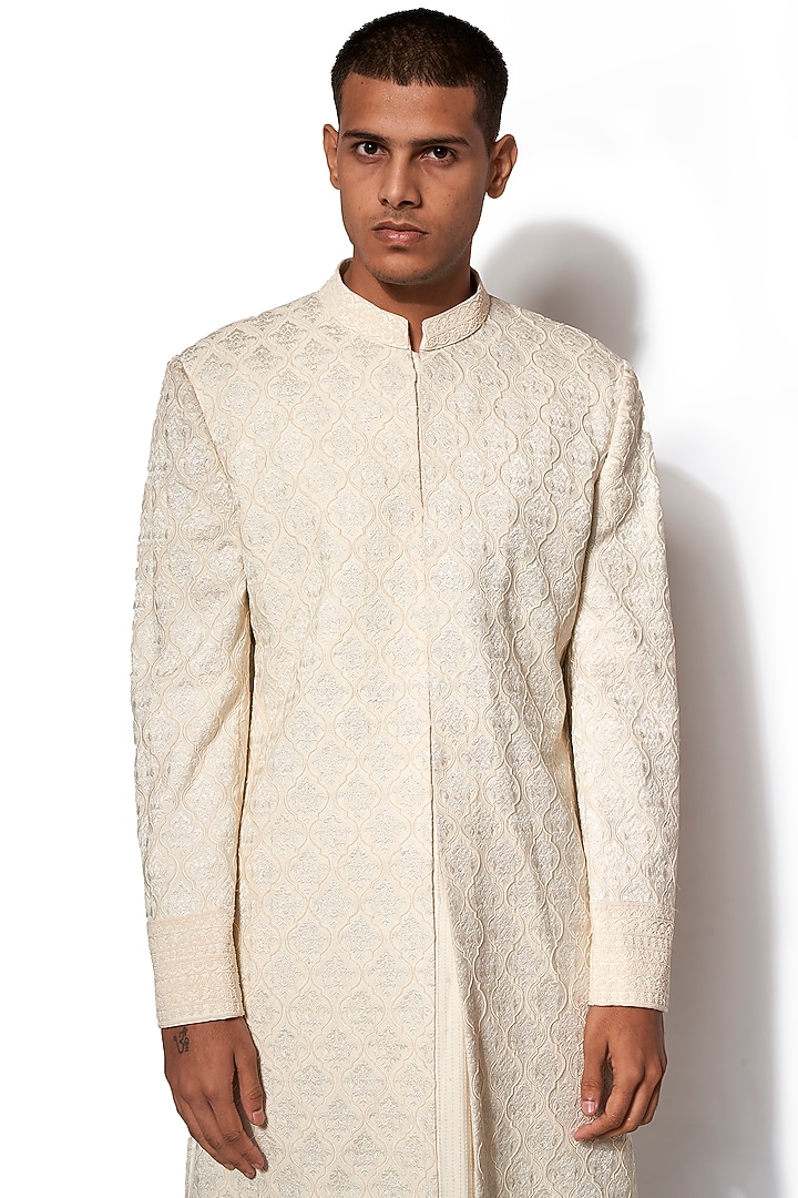 Ivory Hand Embroidered Groom Sherwani Set by Amaare at Pernia's Pop Up Shop