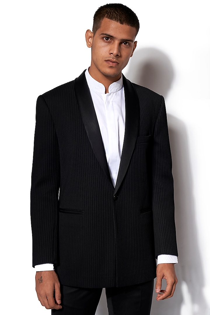 Black Pintuck Tuxedo With Pants by Amaare at Pernia's Pop Up Shop