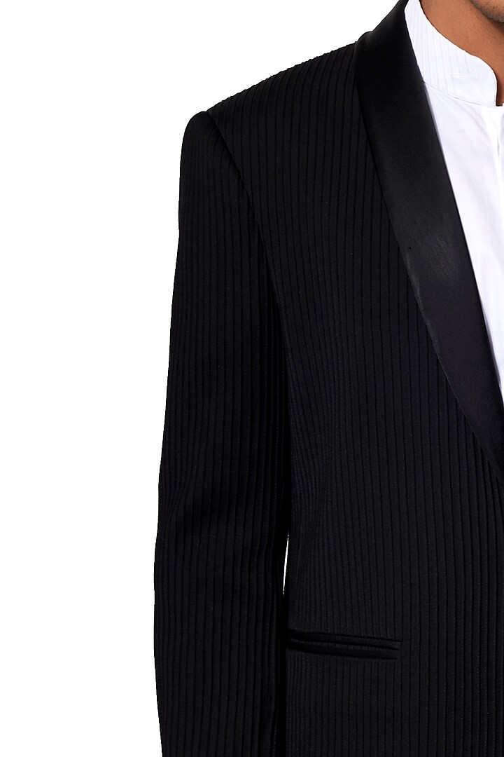 Black Pintuck Tuxedo With Pants by Amaare at Pernia's Pop Up Shop
