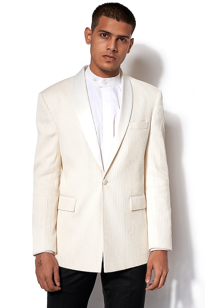 Ivory Pintuck Tuxedo With Black Pants by Amaare at Pernia's Pop Up Shop