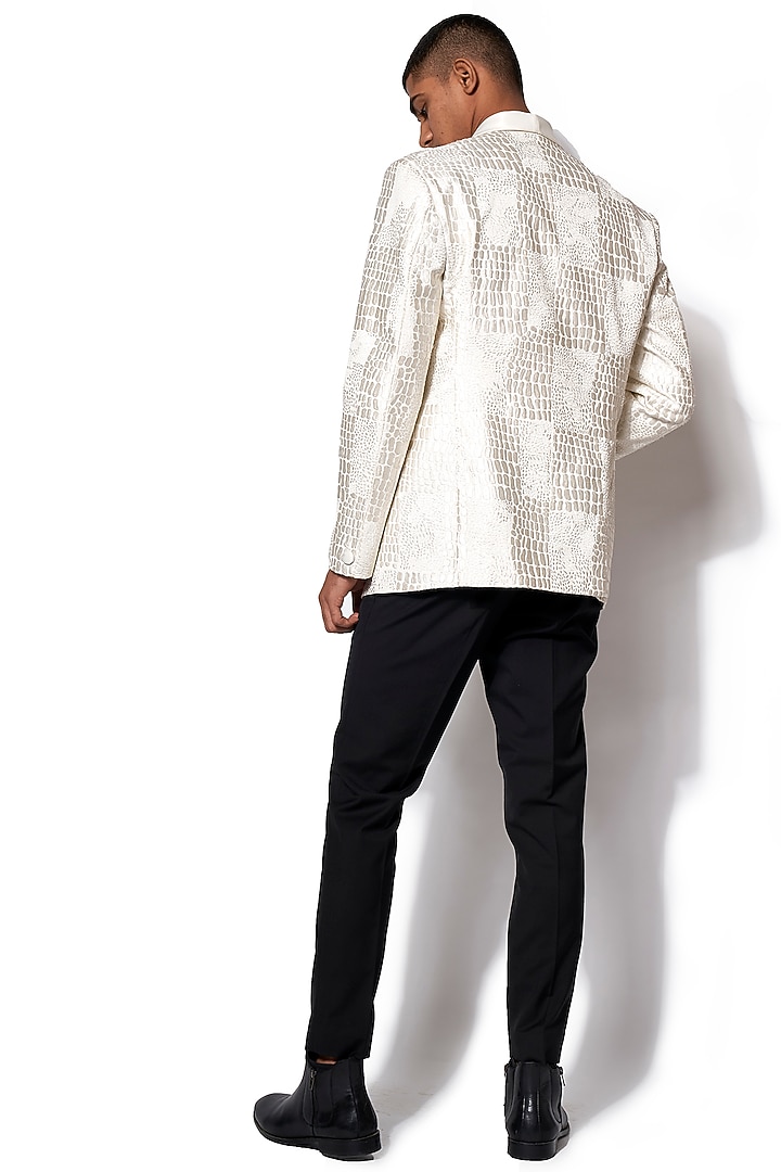 Ivory Embroidered Tuxedo With Black Pants by Amaare at Pernia's Pop Up Shop