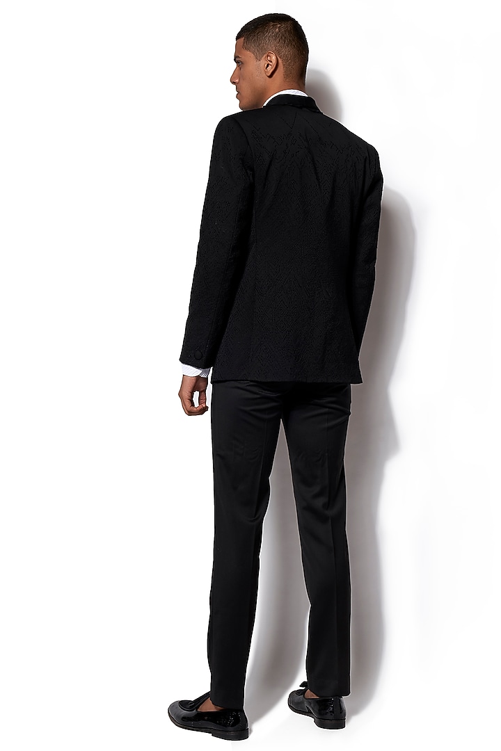 Black Asymmetric Lapel Tuxedo With Pants by Amaare at Pernia's Pop Up Shop
