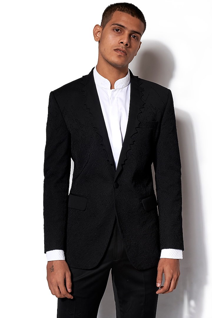 Black Asymmetric Lapel Tuxedo With Pants by Amaare at Pernia's Pop Up Shop