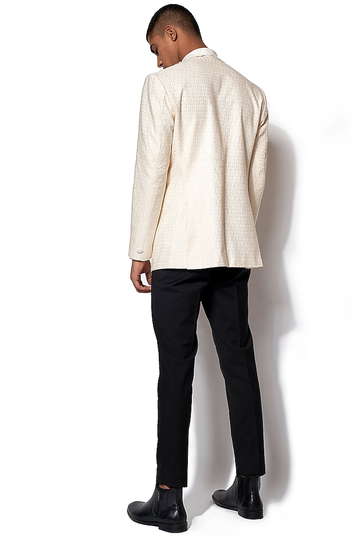Ivory Embroidered Wool Tuxedo With Black Pants by Amaare at Pernia's Pop Up Shop