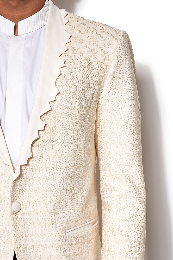 Ivory Embroidered Wool Tuxedo With Black Pants by Amaare at Pernia's Pop Up Shop