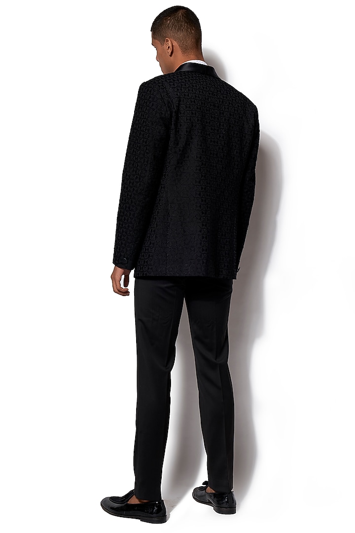 Black Embroidered Wool Tuxedo With Pants by Amaare at Pernia's Pop Up Shop