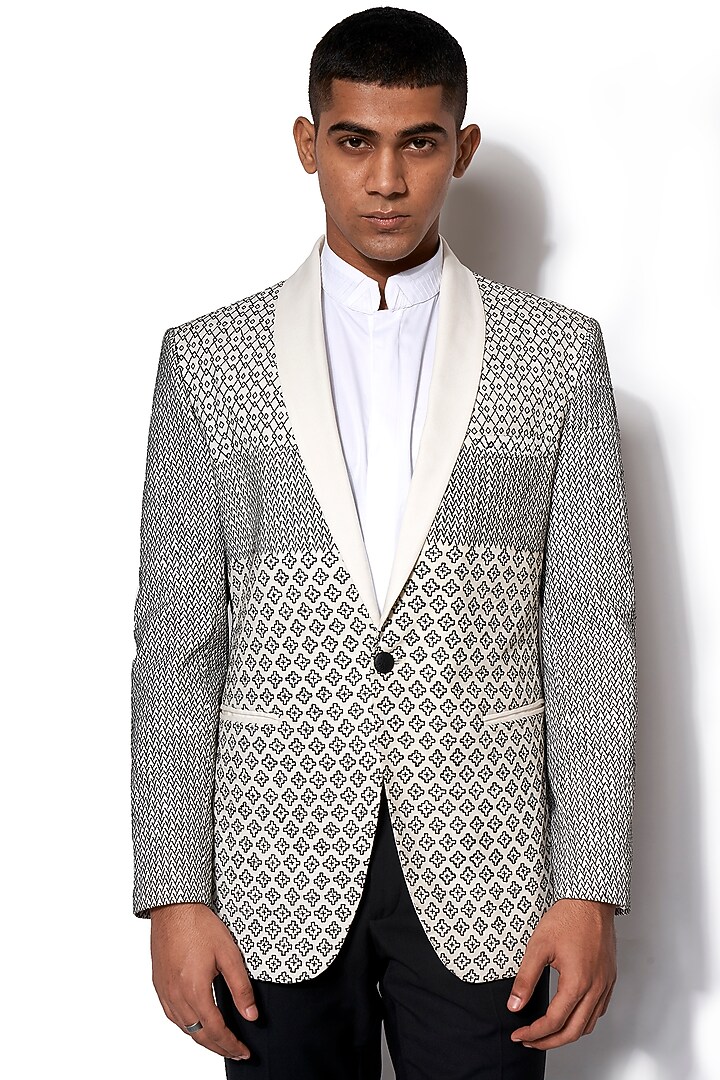 Ivory & Black Embroidered Tuxedo Set by Amaare at Pernia's Pop Up Shop