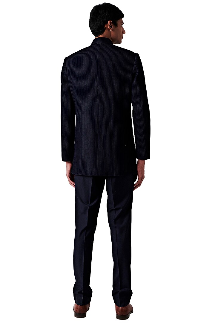 Navy Wool Blend Wedding Indowestern Set by Amaare at Pernia's Pop Up Shop