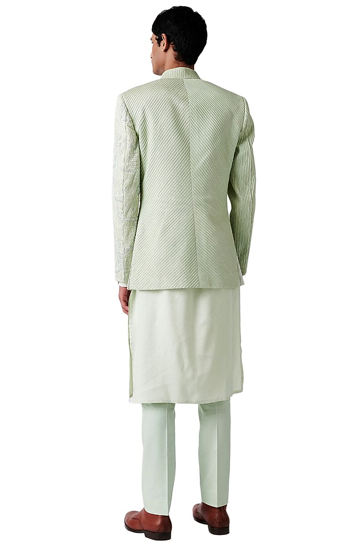 Pistachio Woolen Blend Embroidered Indo Western Set by Amaare at Pernia's Pop Up Shop