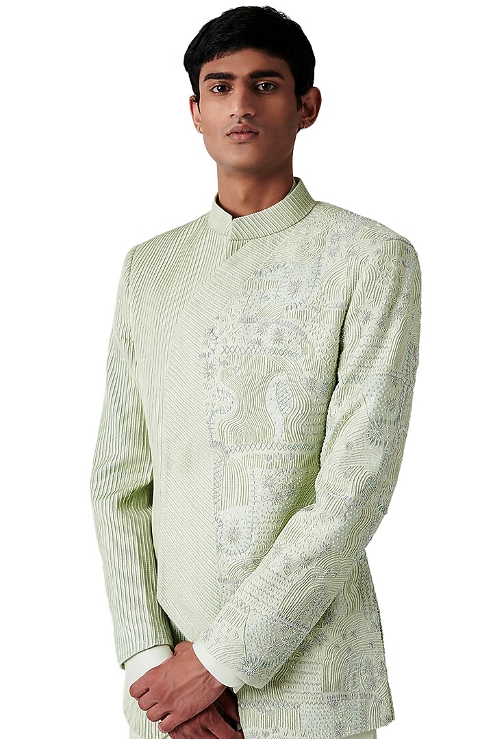 Pistachio Woolen Blend Embroidered Indo Western Set by Amaare at Pernia's Pop Up Shop