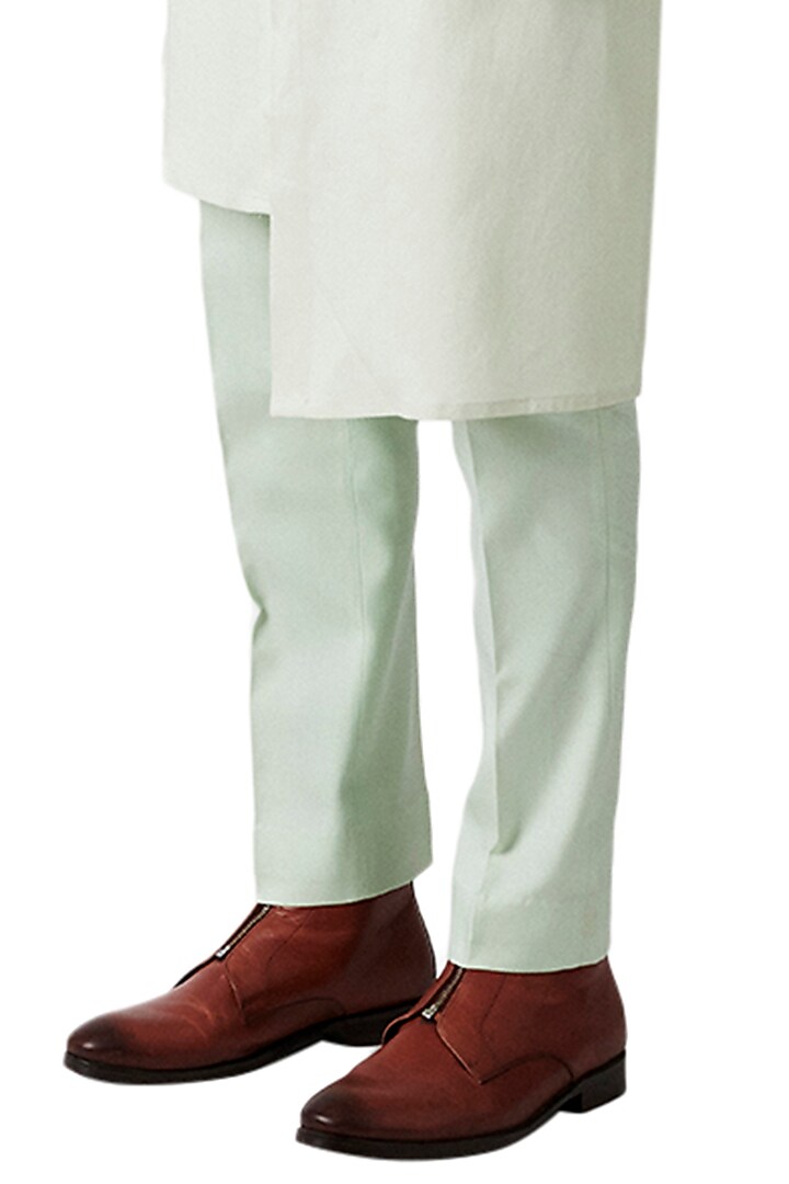 Pistachio Woolen Blend Embroidered Indo Western Set by Amaare at Pernia's Pop Up Shop