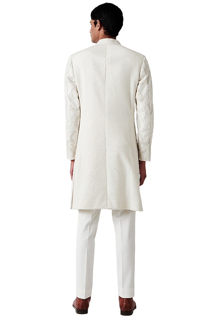 White Wool Embroidered Groom Indowestern Set by Amaare at Pernia's Pop Up Shop