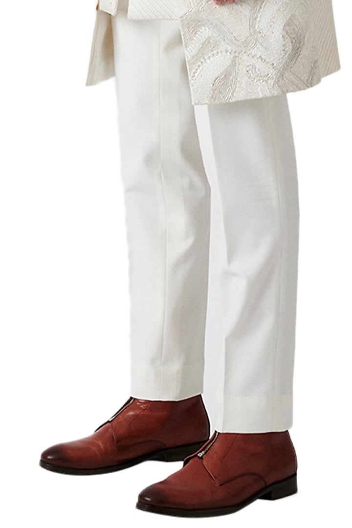 White Wool Embroidered Groom Indowestern Set by Amaare at Pernia's Pop Up Shop