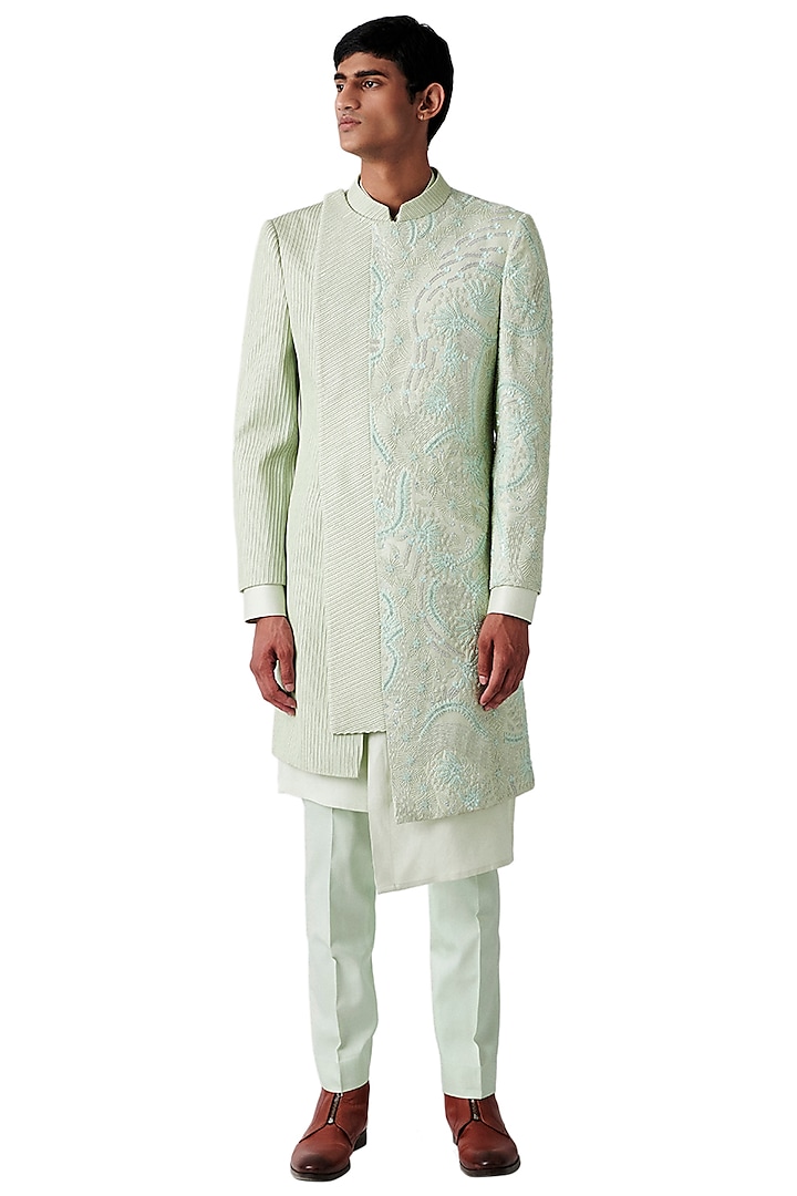 Pistachio Embroidered Indo Western Set by Amaare