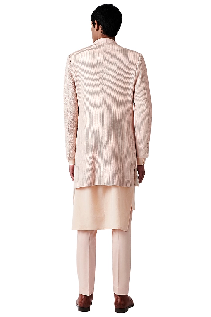 Peach Wool Embroidered Indo Western Set by Amaare at Pernia's Pop Up Shop