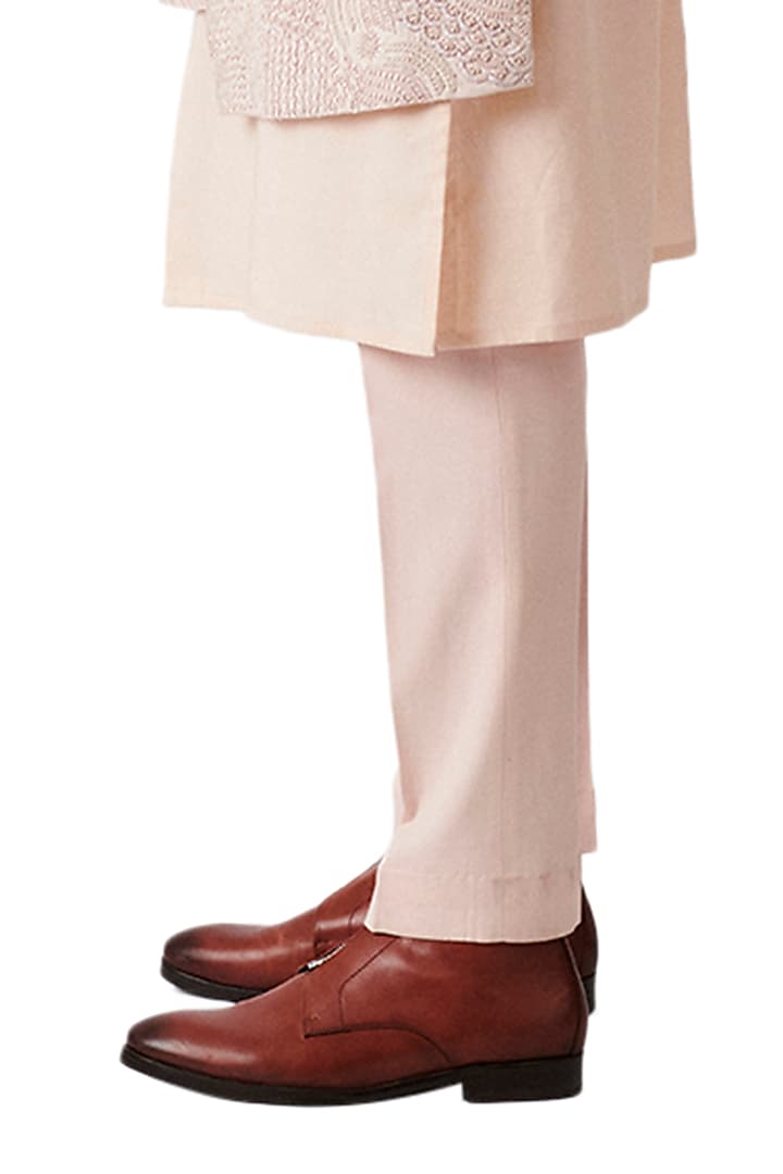 Peach Wool Embroidered Indo Western Set by Amaare at Pernia's Pop Up Shop