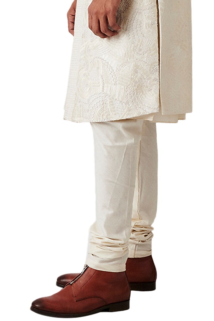 Cream Silk Embroidered Groom Sherwani Set by Amaare at Pernia's Pop Up Shop