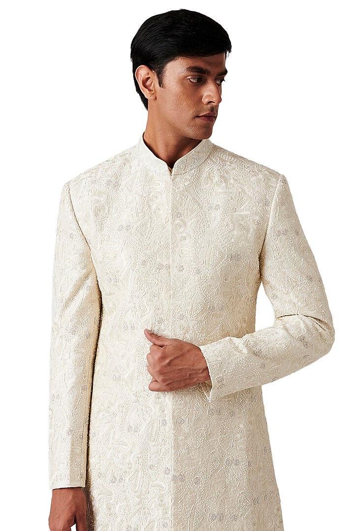 Cream Embroidered Groom Sherwani Set by Amaare at Pernia's Pop Up Shop