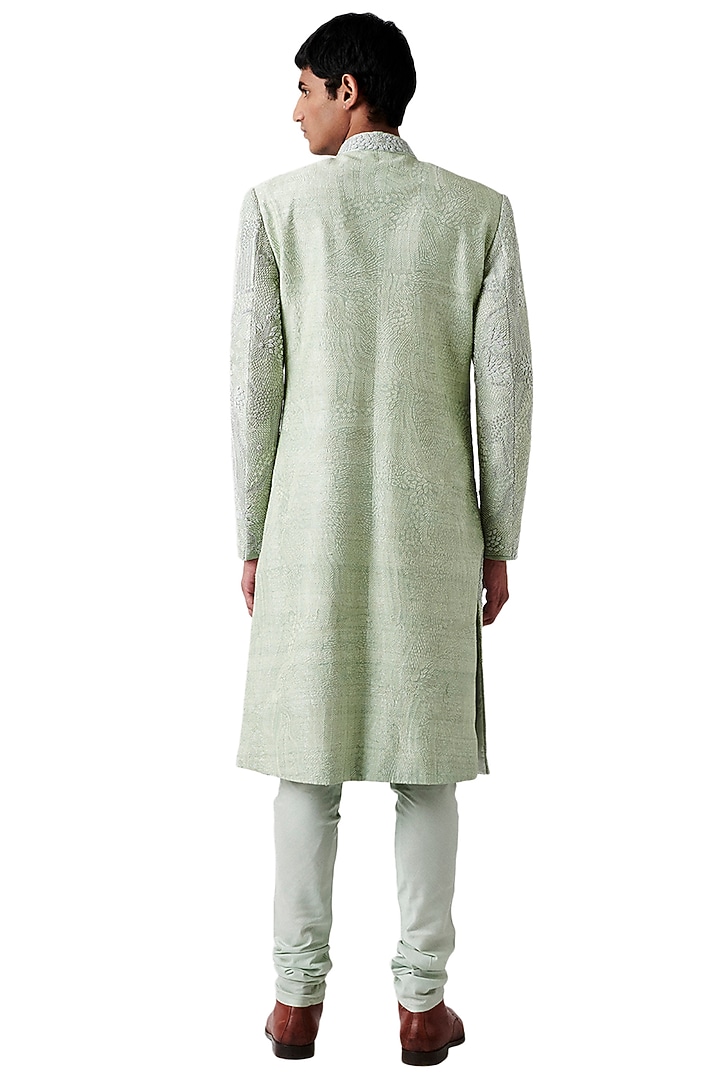 Pistachio Silk Embroidered Groom Sherwani Set by Amaare at Pernia's Pop Up Shop