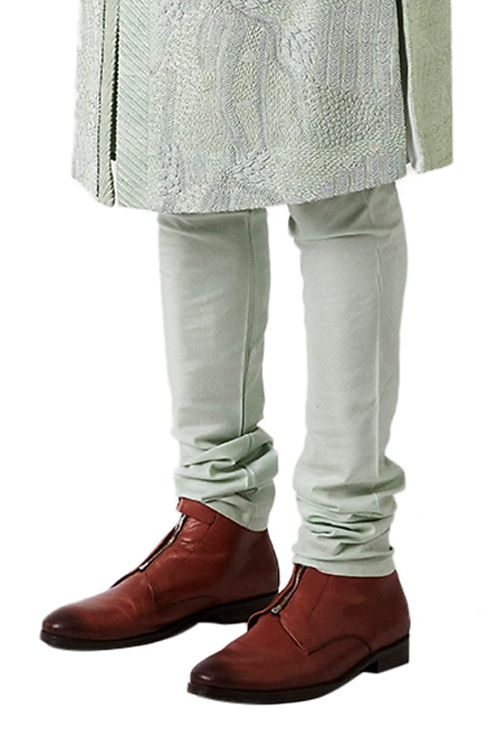 Pistachio Silk Embroidered Groom Sherwani Set by Amaare at Pernia's Pop Up Shop