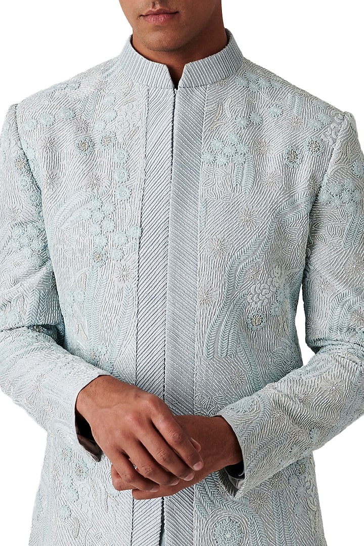 Periwinkle Embroidered Groom Sherwani Set by Amaare at Pernia's Pop Up Shop