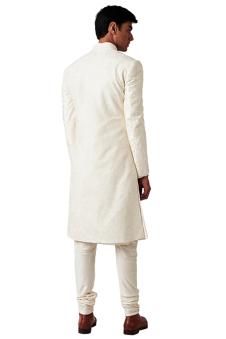 Pearl White Silk Embroidered Groom Sherwani Set by Amaare at Pernia's Pop Up Shop