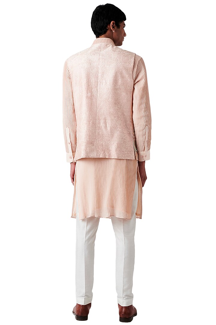 Peach Raw Silk Bundi Jacket Set by Amaare at Pernia's Pop Up Shop