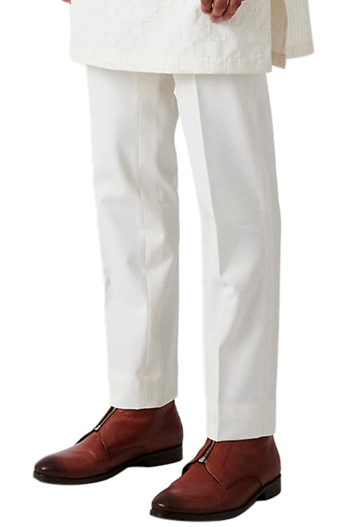 White Raw Silk Bundi Jacket Set by Amaare at Pernia's Pop Up Shop
