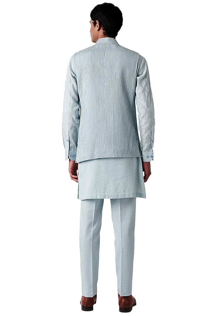Periwinkle Wool Blend Embroidered Bundi Jacket Set by Amaare at Pernia's Pop Up Shop