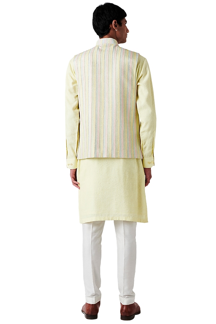 Lime Raw Silk Stripe Bundi Jacket Set by Amaare at Pernia's Pop Up Shop
