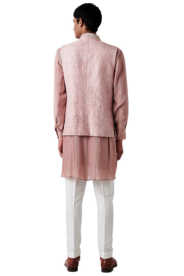 Tea Rose Raw Silk Embroidered Bundi Jacket Set by Amaare at Pernia's Pop Up Shop