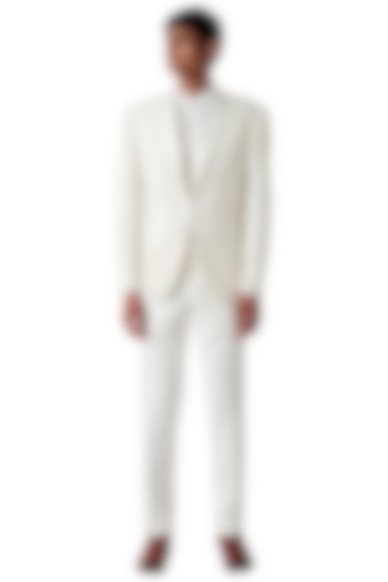 White Wool Blend Tuxedo Set by Amaare