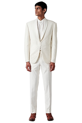 White Wool Blend Tuxedo Set by Amaare
