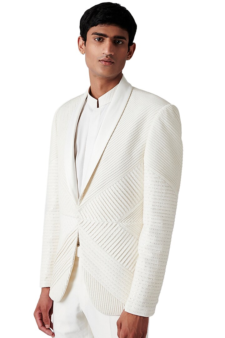 White Wool Blend Tuxedo Set by Amaare at Pernia's Pop Up Shop