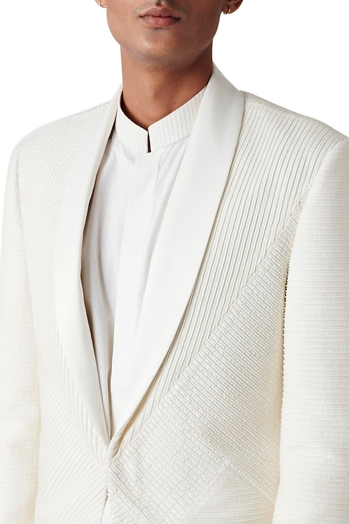 White Wool Blend Tuxedo Set by Amaare at Pernia's Pop Up Shop