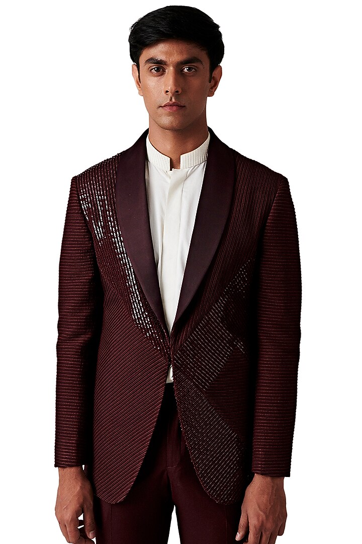 Wine Wool Blend Tuxedo Set by Amaare at Pernia's Pop Up Shop