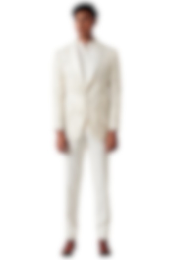 White Embroidered Tuxedo Set by Amaare