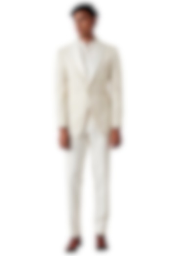 White Wool Embroidered Tuxedo Set by Amaare