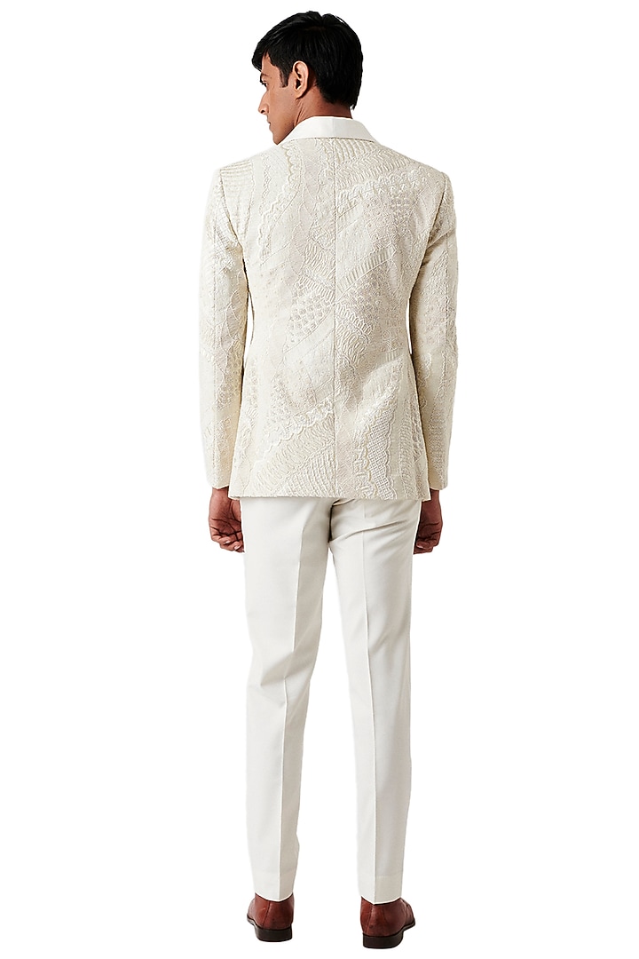 White Wool Embroidered Tuxedo Set by Amaare at Pernia's Pop Up Shop